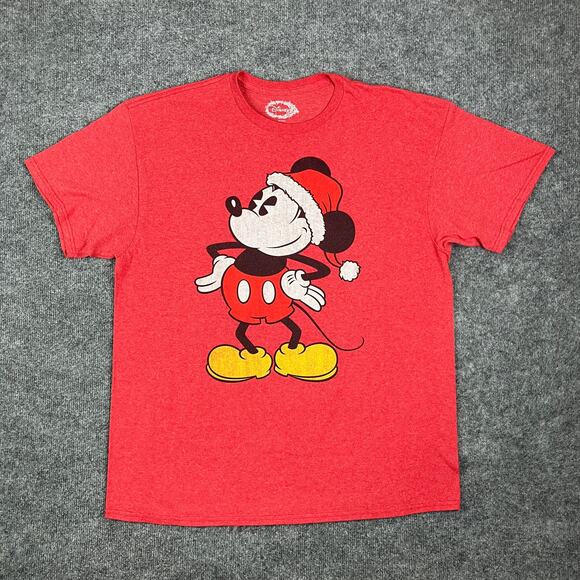 Disney Mickey Mouse T-Shirt Mens XL Red Holiday Graphic Tee Christmas Santa - Picture 2 of 7